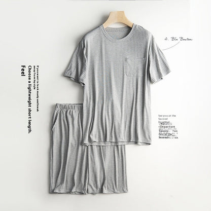 Men's Home Wear Thin Summer T-shirt Half Sleeve Shorts Suit Skin-friendly