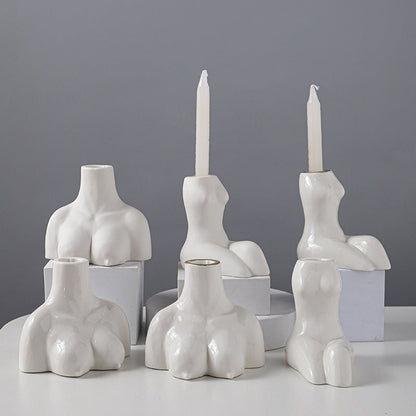 Creative Body Art White Candle Cup Hotel Desktop Simple Ceramic Ornaments