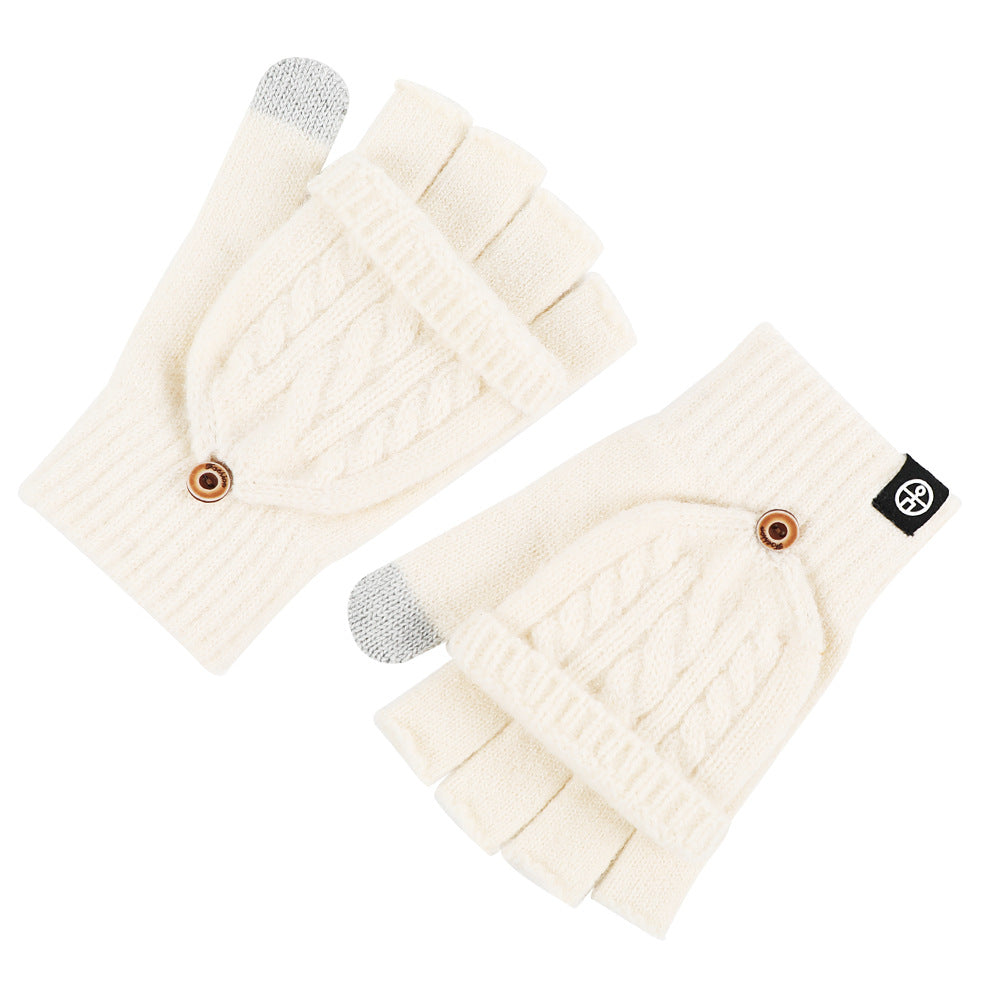 Flip-up Dual-use Half-finger Gloves For Womencold-proof And Warm-keeping