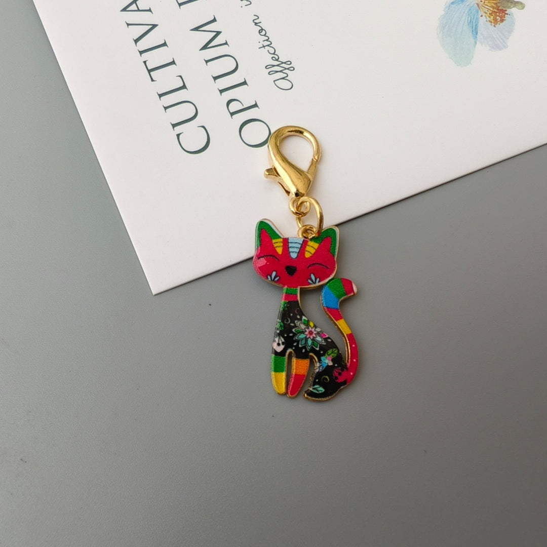 Halloween Alloy-printed Kitten Pendant Keychain