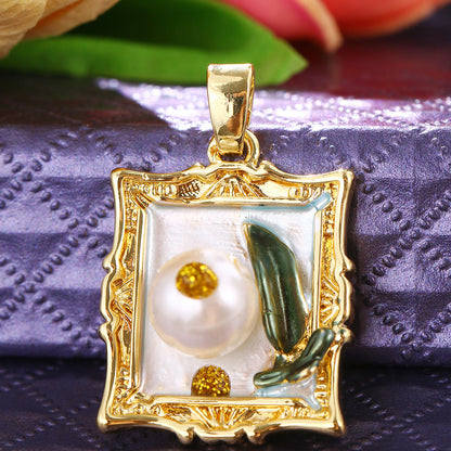 Floral-Painted Dripped-Glaze Universal-Clip Necklace DIY Pendant