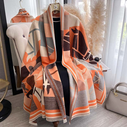 Women's Autumn Winter Color-Block Double-Faced Jacquard Scarf