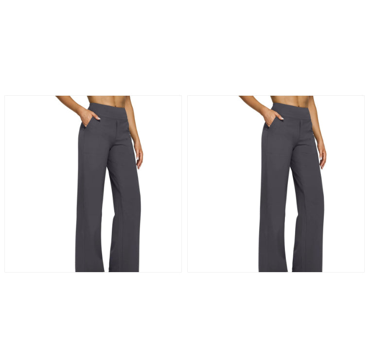 High-waisted Straight-leg Pants With Loose Pockets
