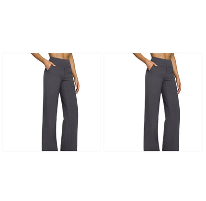 High-waisted Straight-leg Pants With Loose Pockets