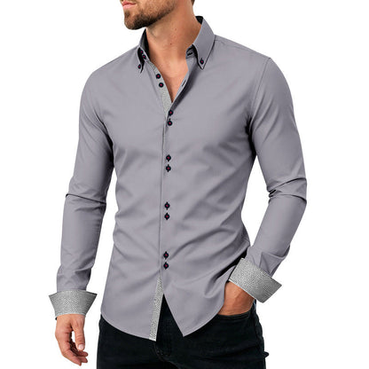 Casual Mens Stretchy, Breathable Long-sleeve Lapel Shirt