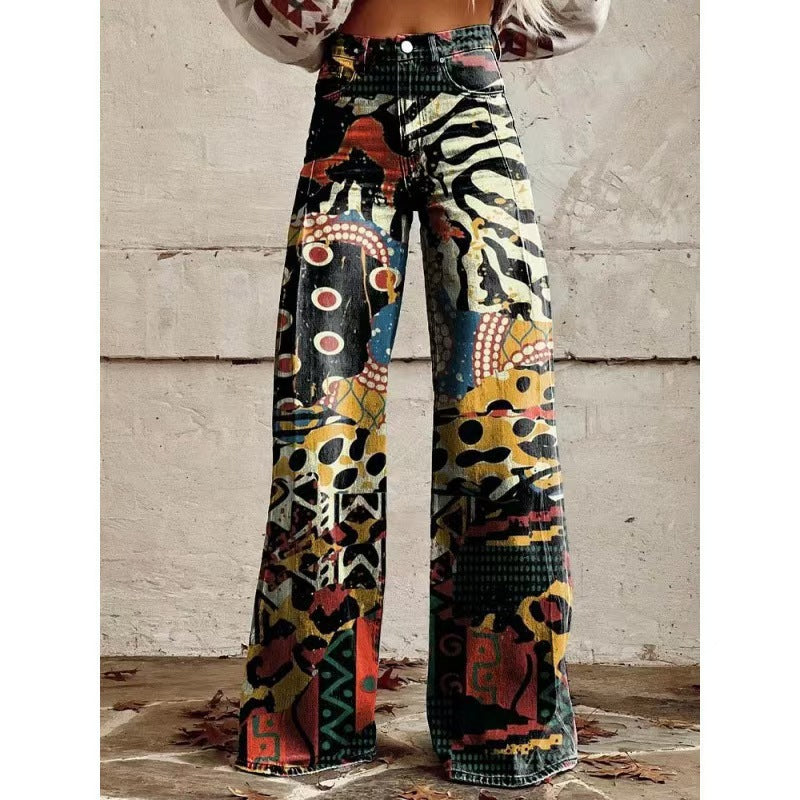 Women's Casual Wide-leg Pants Low-rise Denim Straight-leg Style