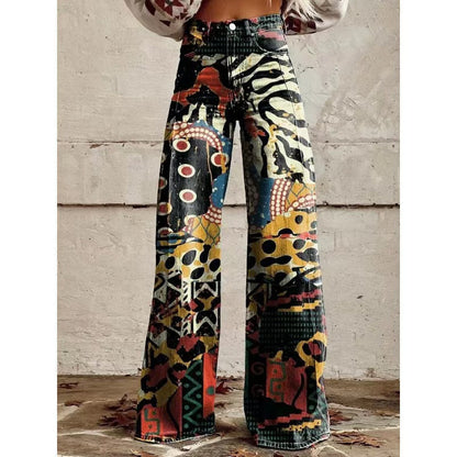 Women's Casual Wide-leg Pants Low-rise Denim Straight-leg Style
