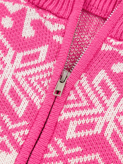 Christmas Snowflake Quarter Zip Collard Sweater