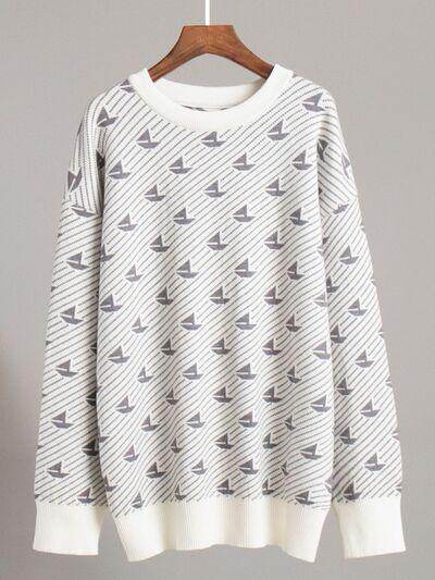 Contrast Round Neck Long Sleeve Sweater for Women Fashion