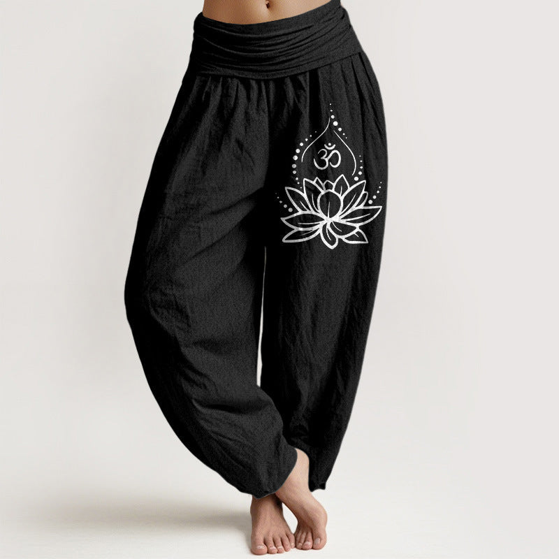 Women's Solid-Color High-Waisted Pleated Pants With Elastic Waist