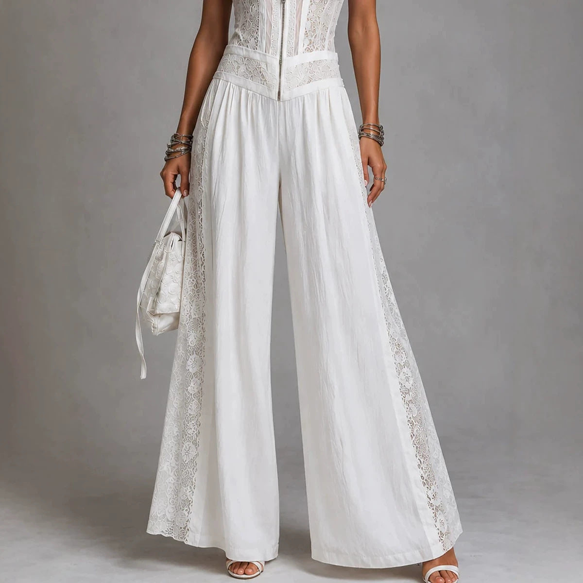 High-waisted Draping Wide-leg Jumpsuit With Side Cutouts