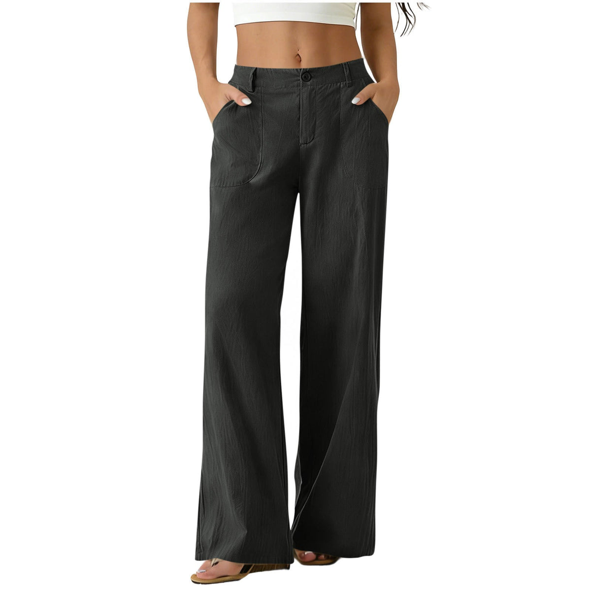 European And American Cross-border Women's Clothing  Women's Formal Suit Pants With Elastic Waistband, Patch Pockets, Solid Color, Single-button Trousers