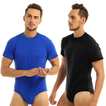 New Short Sleeve Round Neck Button Men's Breathable One-piece Home Pajamas