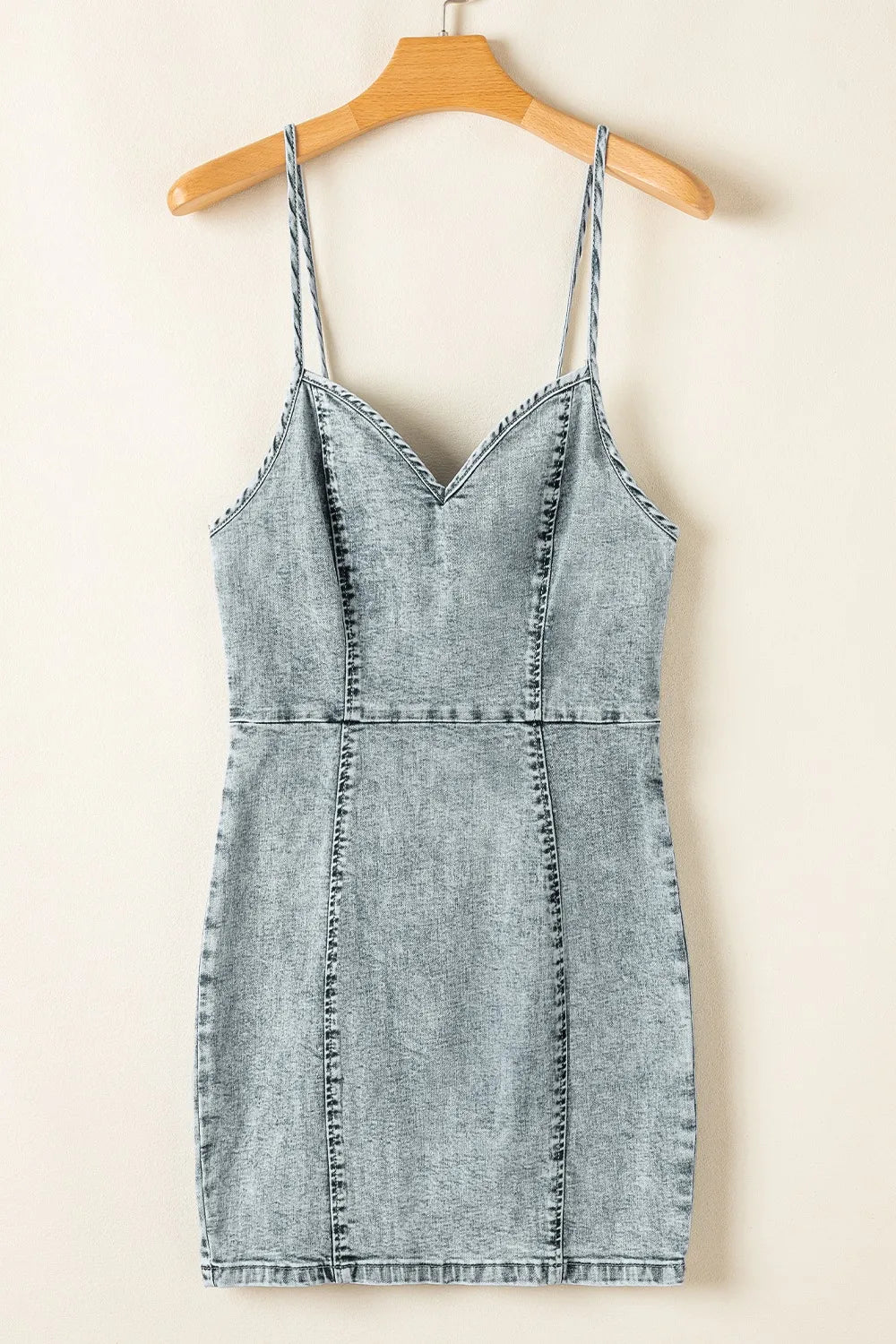 Back Zipped Mini Cami Denim Dress