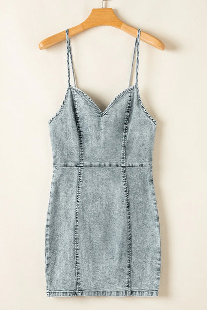 Back Zipped Mini Cami Denim Dress
