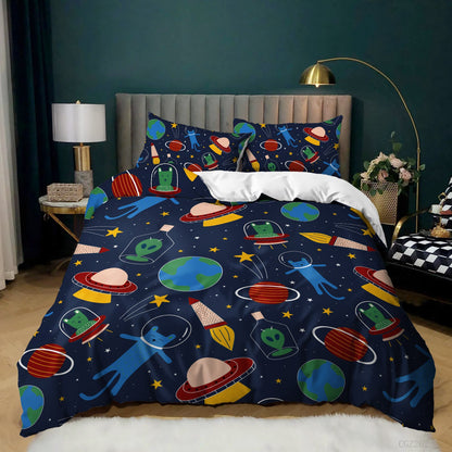 Spaceship Rocket Pattern Down Quilt Cover Suit Digital Printing Bedding For Kids Bedroom