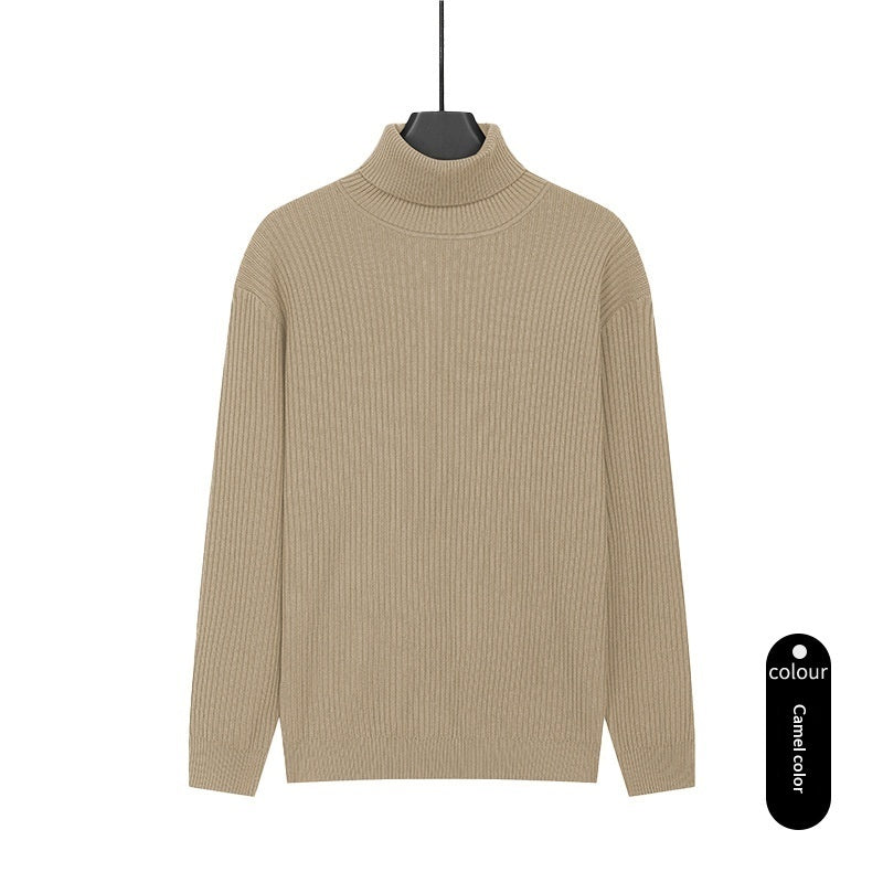 Mens Turtleneck Knitted Solid-Color Sweater