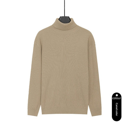 Mens Turtleneck Knitted Solid-Color Sweater