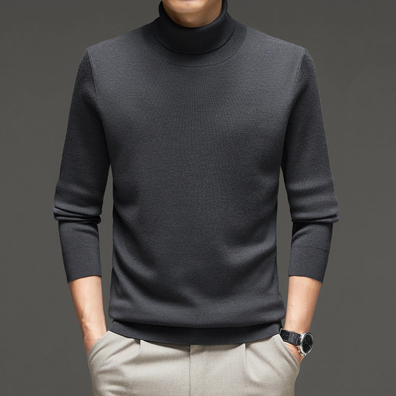 Men's Turtleneck Wool Sweater Winter Thickened Solid Color Plain Style
