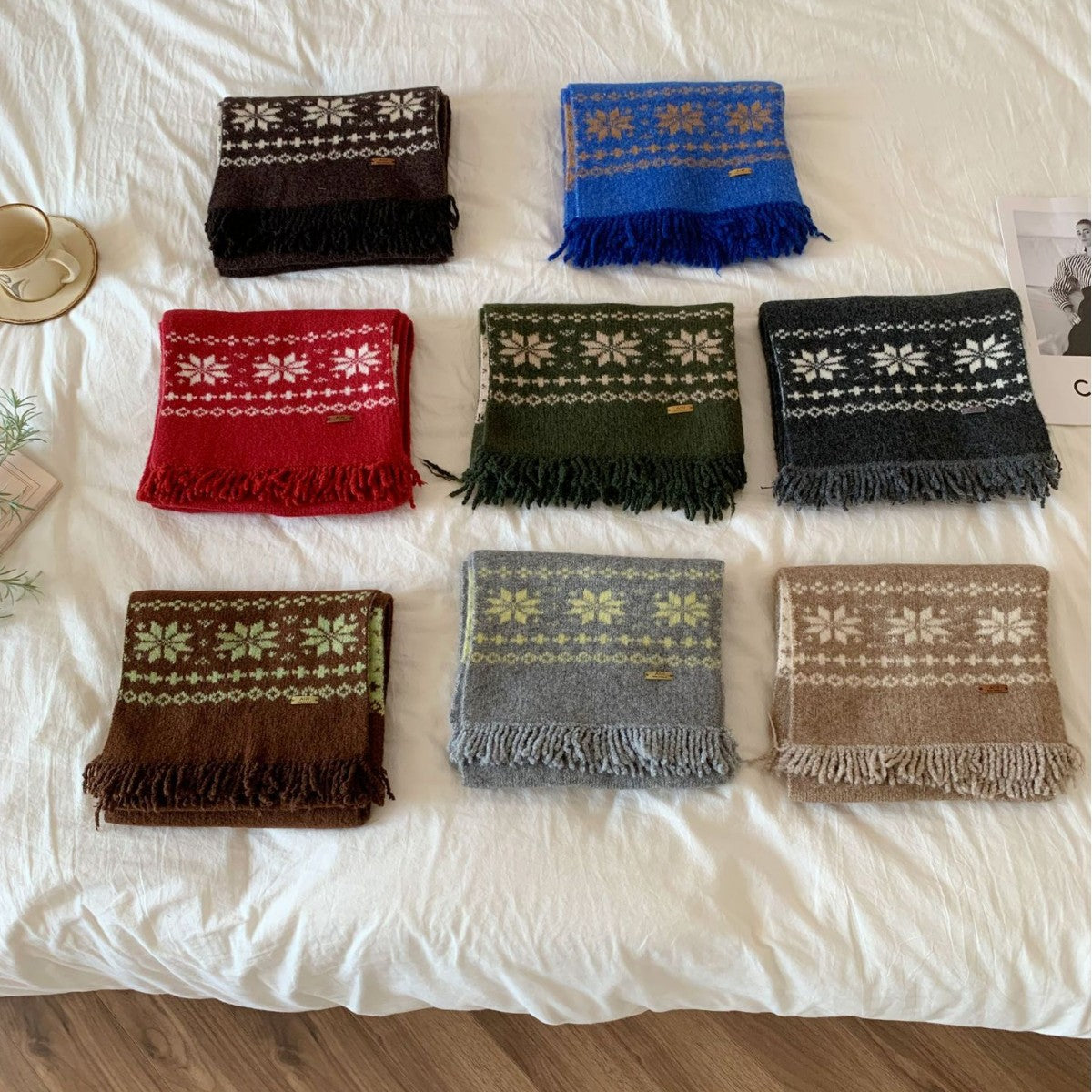 Fair Isle Wind-pattern Gray Knitted Scarf Couples Neck Warmer