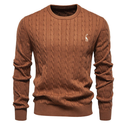 2026 Autumn And Winter New Cross-border Foreign Trade High Quality Men's Sweater Pullover Fawn Embroidery Solid Color Sweater For Men