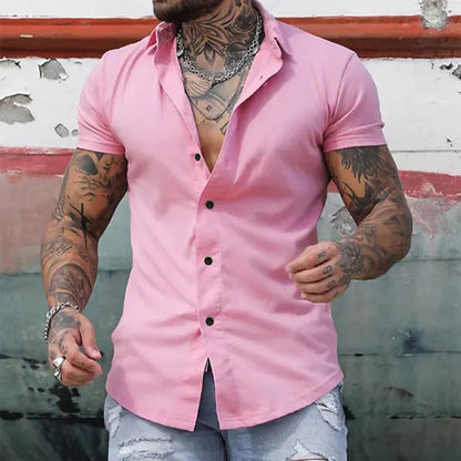 Solid Color Polo Collar Muscle Men Shaping Simple Shirt