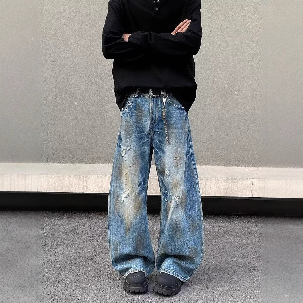Vintage Distressed Embroidered And Dyed Mens Jeans