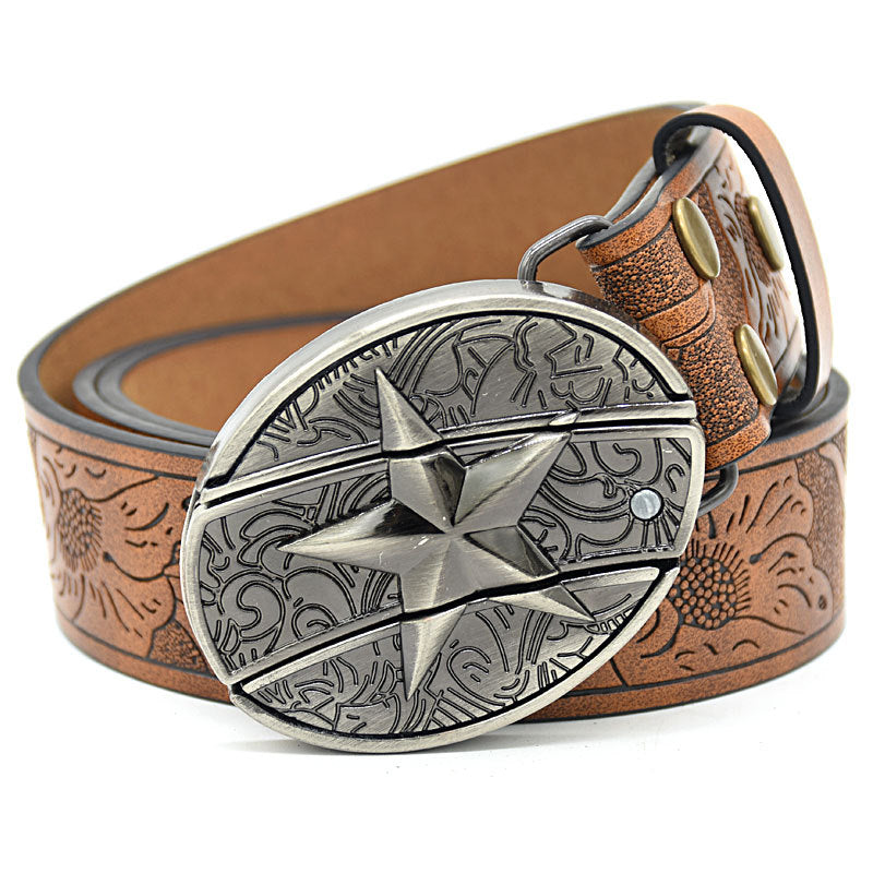 Personality Student Trendy Printing Engraving Smooth Buckle Knife Embossing Belt
