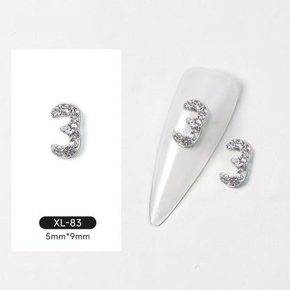 Silver Digital Sparkling Diamond Alloy Nail Decoration