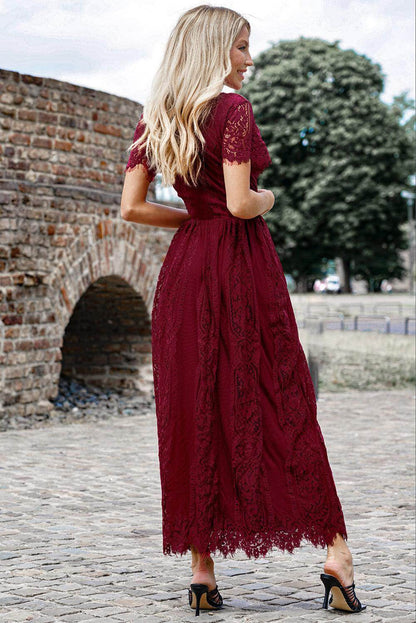 Scalloped Trim Lace Plunge Dress for Elegant Occasions