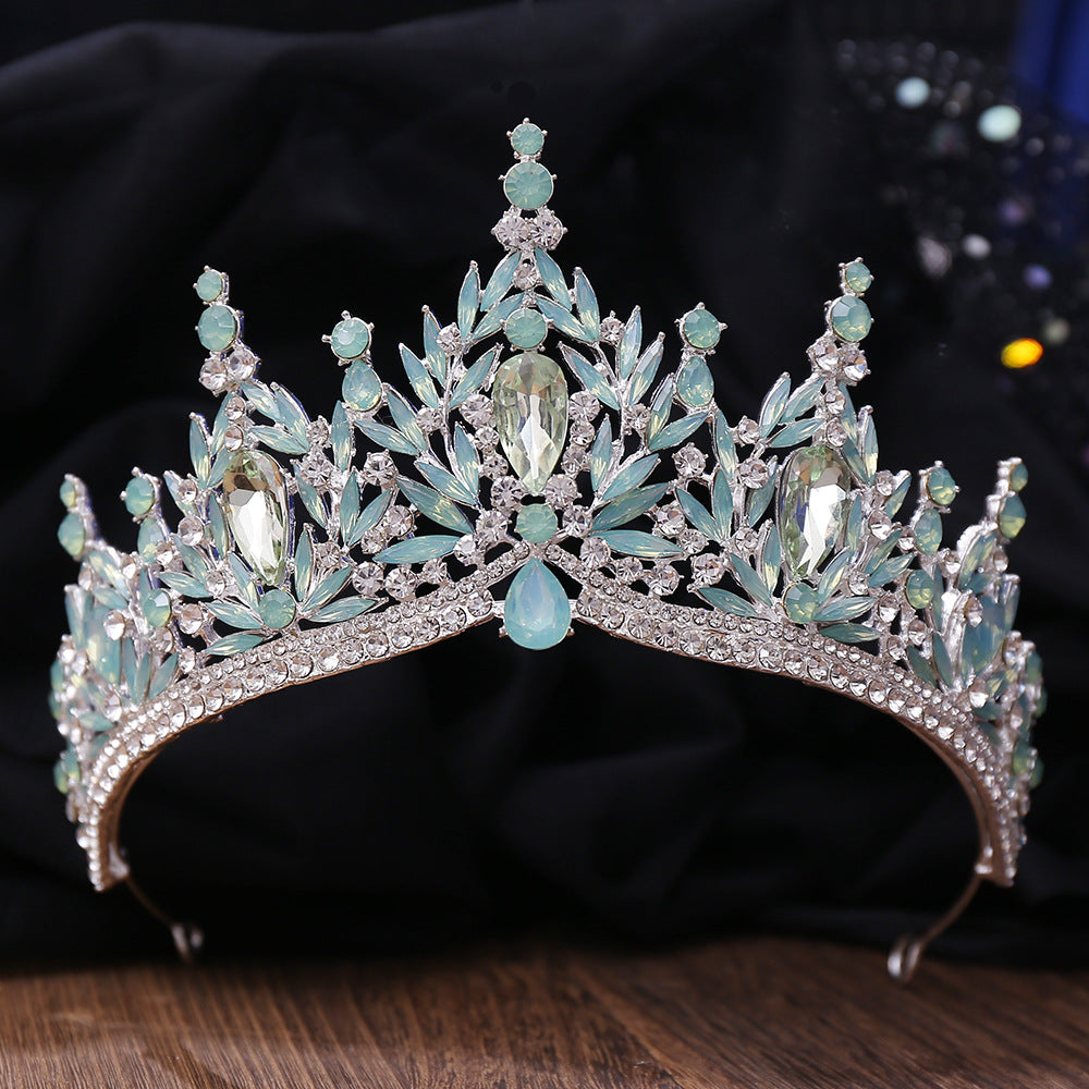 Wedding Birthday Headdress Crown Alloy Inlaid Protein Green Bright Crystal Bride