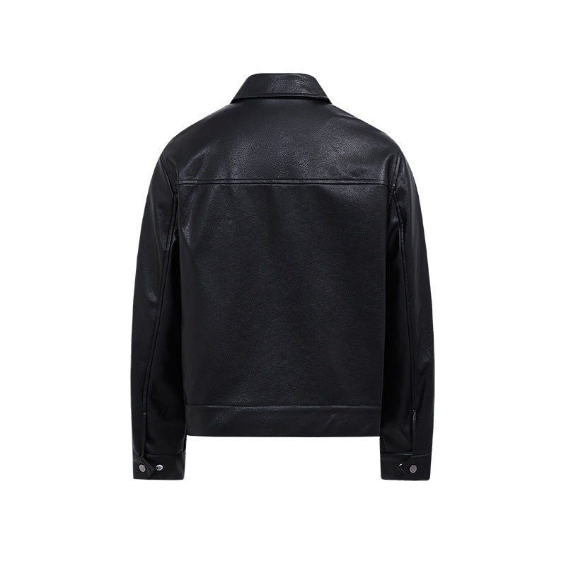 Autumn Short Lapel Leather Jacket Casual Coat