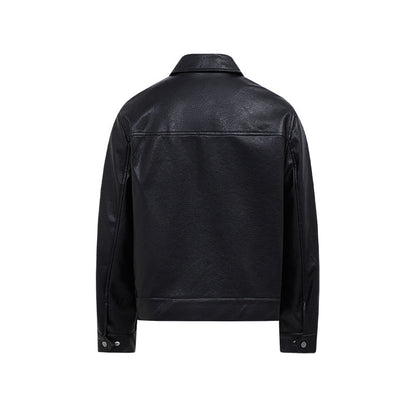 Autumn Short Lapel Leather Jacket Casual Coat