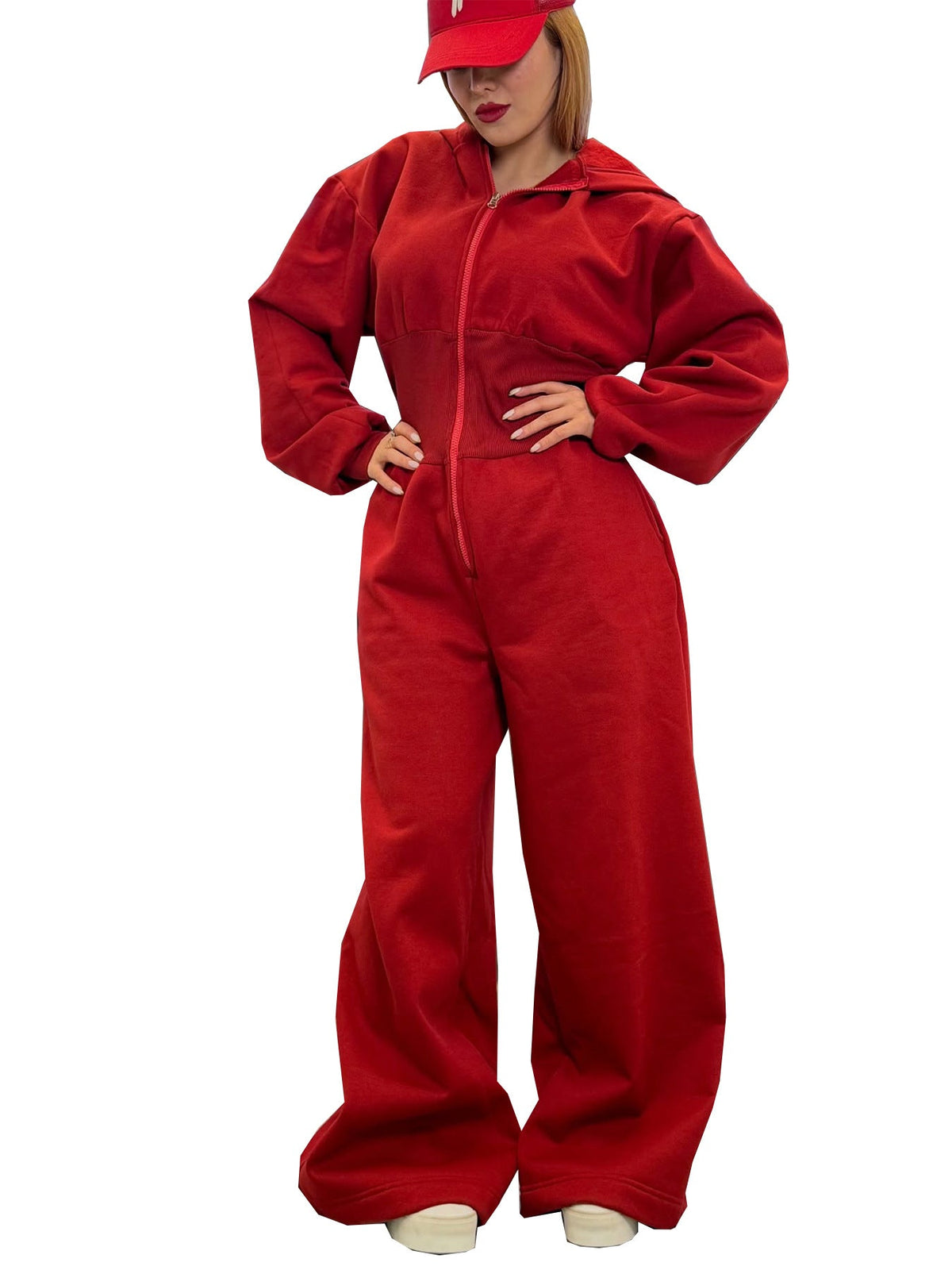 Hooded Zip-up Stretch-waist Jumpsuit
