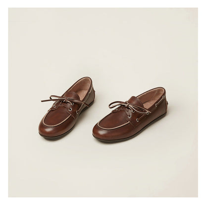 Two Tone Flat Laced Loafers Small Size Leather Shoes