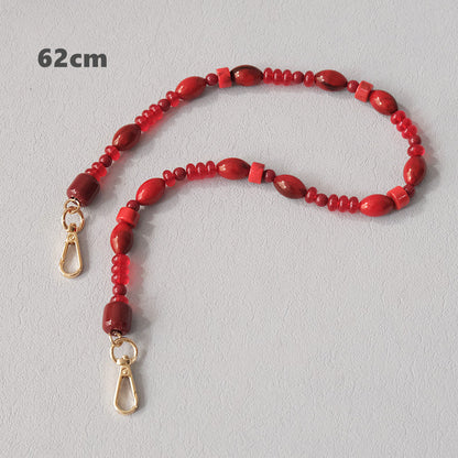 Fashionable Red Beaded Chain Accessory Crossbody Lanyard Bag