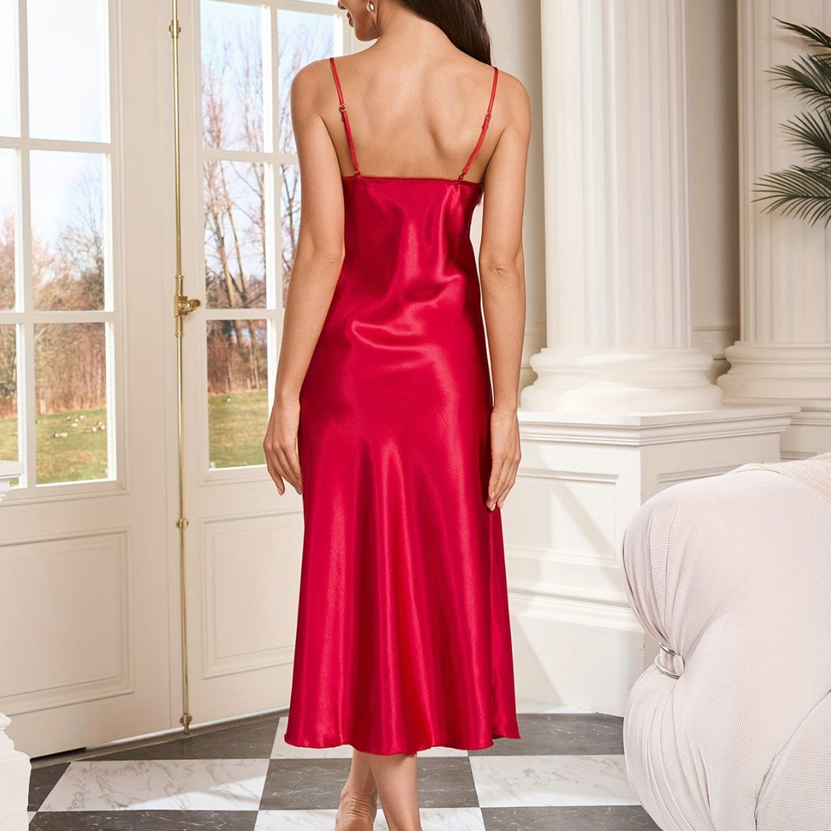 Solid-color Slip-style Loungewear Pajamas For Women