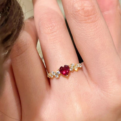 Flashing Fully Paved Pigeons-blood Red Heart-shaped Ring