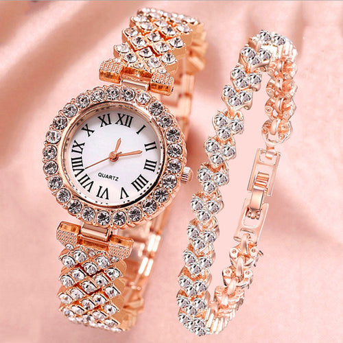 Fashionable Roman-Style Diamond-Encrusted Womens Watch