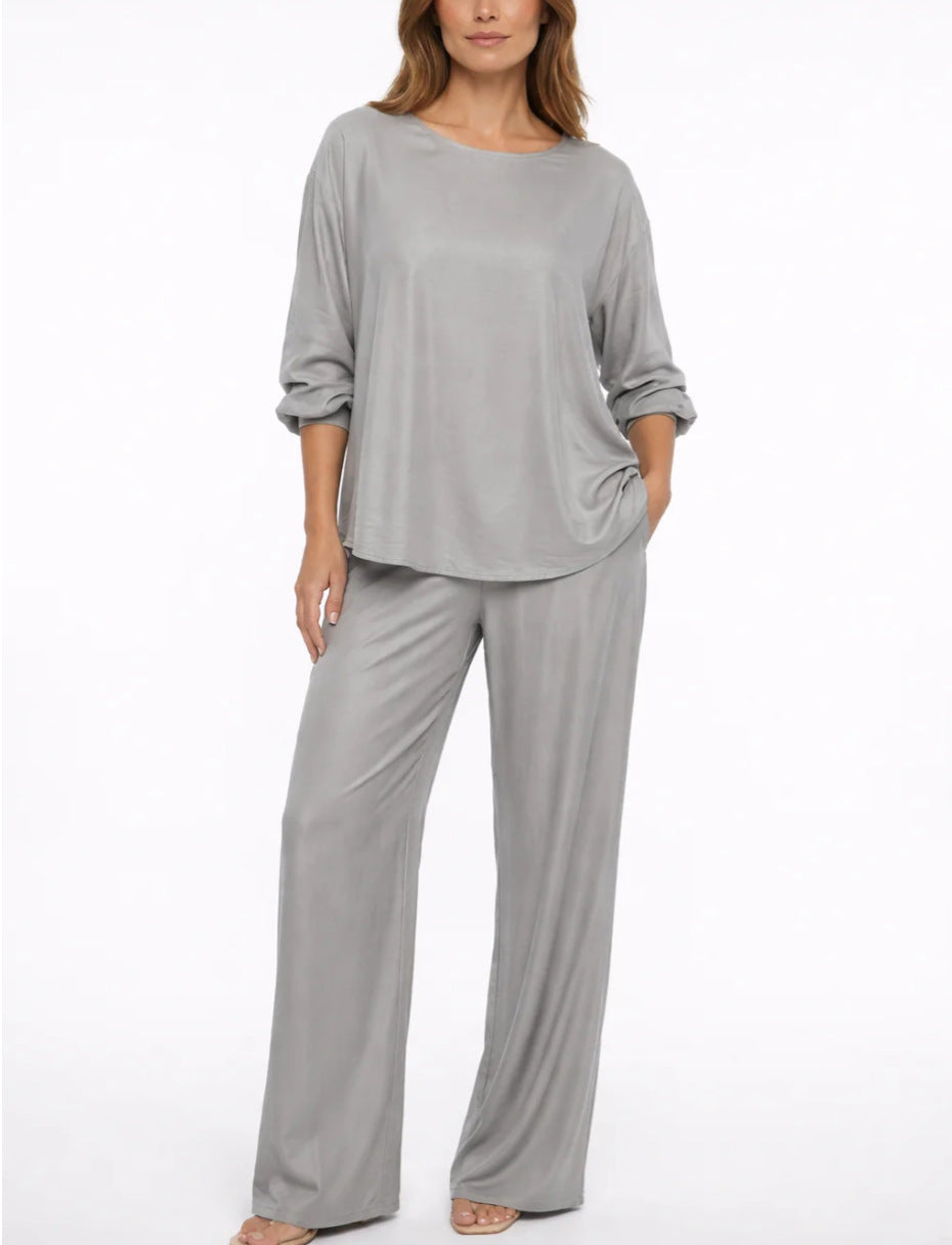 Solid-color Loose-fitting Casual Womens Fashion Two-piece Set