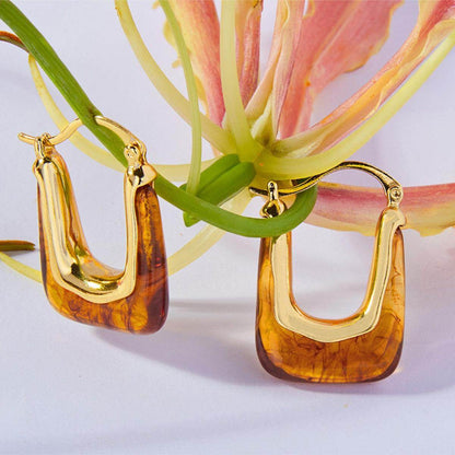 Resin Copper U Shape Earrings for Elegant Style 1 Pair