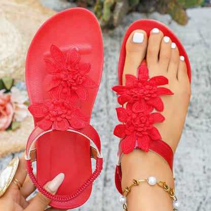 Plus-size Bohemian-style Floral Flip-flop Sandals