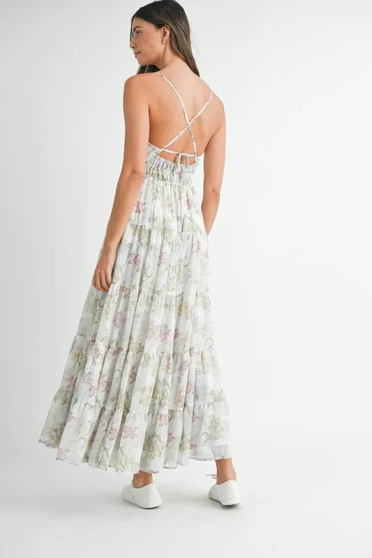 MABLE Floral Print Tiered Cami Maxi Dress