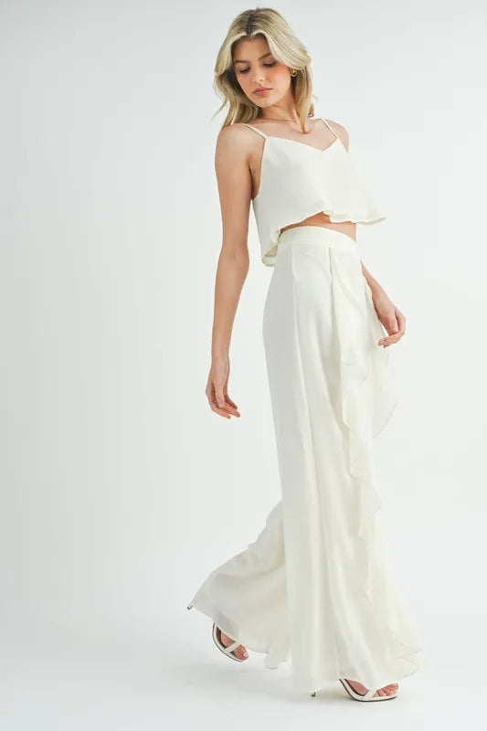 MABLE Crop Cami and Ruffled Wide Leg Pants Set
