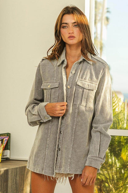 BiBi Button Up Corduroy Shacket for Stylish Layering