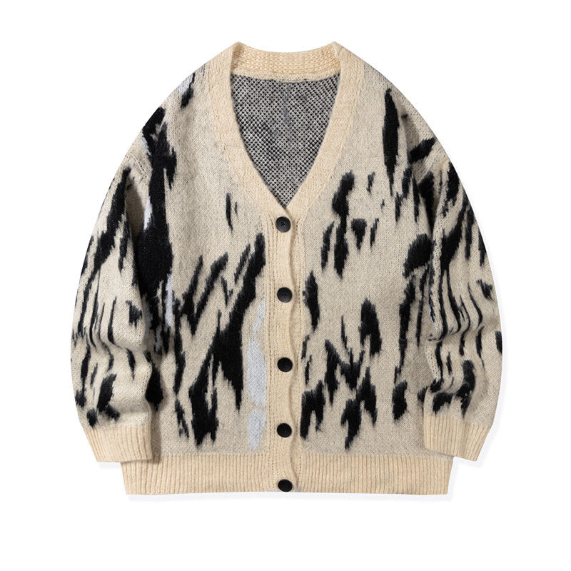 Color-blocked Laid-back Versatile Loose-fit Long-sleeve Knitted Cardigan