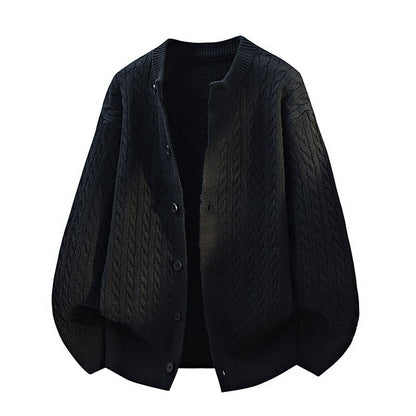 Men's Fallwinter Crew-neck Jacquard Cable-knit Long-sleeve Sweater