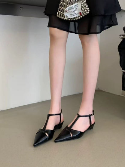 Women Elegant Minimalist T-Strap Hollow Cutout Pointed Toe Low Slim Stiletto Slingback Pumps, Matching Casual Daily  Heels