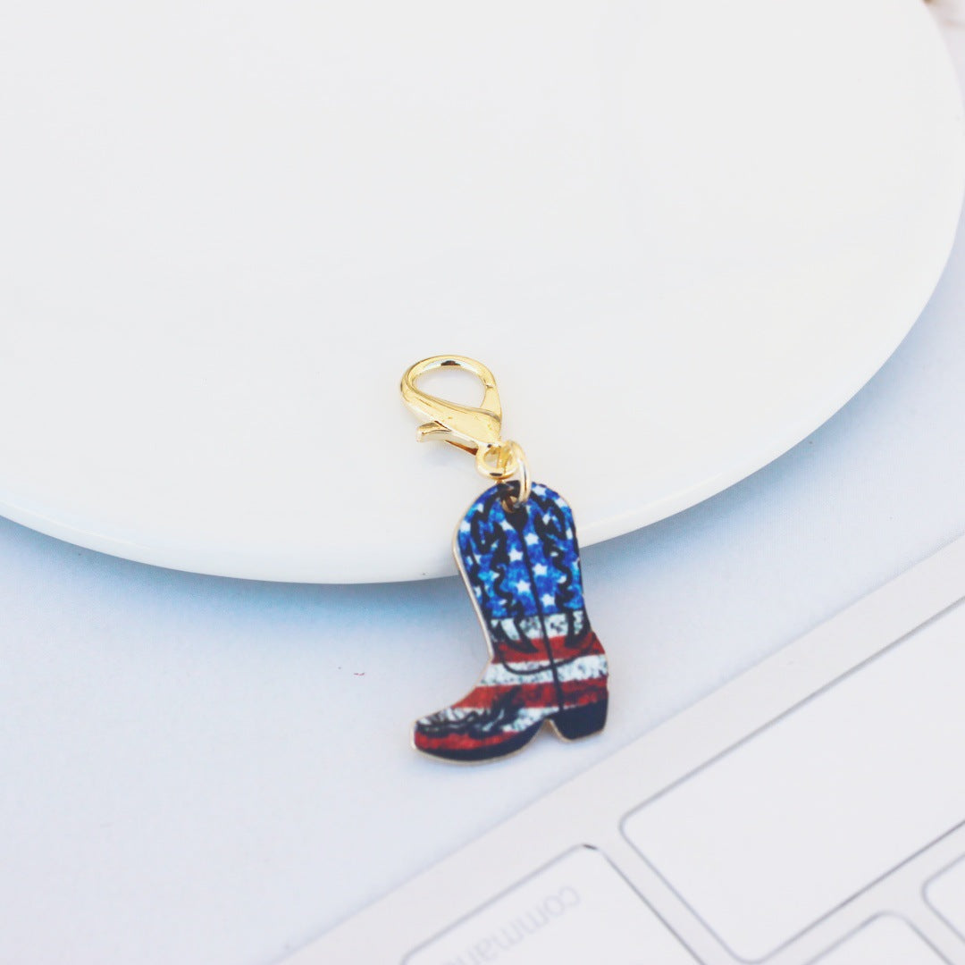 Alloy Vintage Denim Boots Print Ornament Pendant Keychain