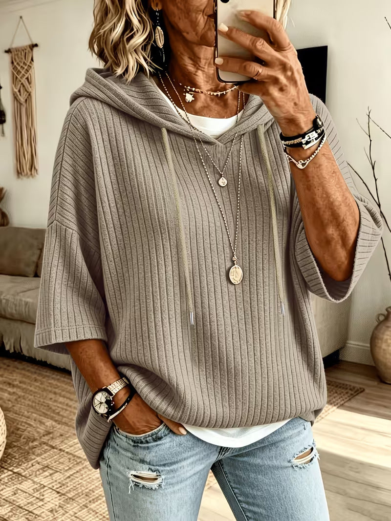 Womens Knitted New-Style Hooded Drawstring Sweatshirt